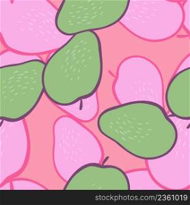 Creative apple seamless pattern in doodle style. Fruis wallpaper. Hand drawn botanical backdrop. Design for fabric, textile print, surface, wrapping, cover, greeting card. Vintage vector illustration. Creative apple seamless pattern in doodle style. Fruis wallpaper.