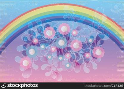 Creative art inspiration - illustration with rainbow, flowers and swirls