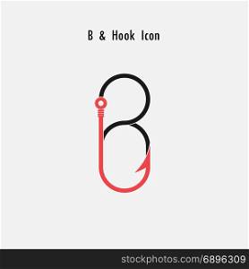 Creative B- Letter icon abstract and hook icon design vector template.Fishing hook icon.Alphabet icon.Vector illustration