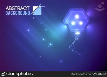 Creative background with three eyed flying hexagon shaped essence with spiculums in gradient environment with bubbles vector illustration. Futuristic Hexagon Abstract Background