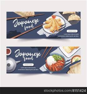 Creative Banner with food watercolor design for several uses. Sushi vector illustration.