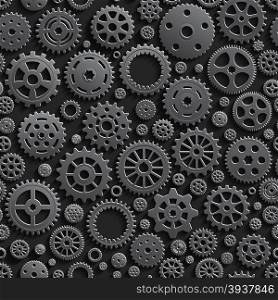 Creative Black Gears 3d Seamless Pattern Background. Vector for your design