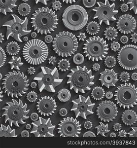 Creative Black Milling cutters for metal 3d Seamless Pattern Background. Vector for your design