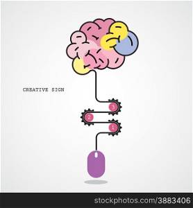 Creative brain idea concept and computer mouse symbol. Progression of idea concept. Business, education and industrial idea. Vector illustration