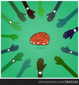 Creative brain Idea concept with businessman hands on background, brainstorming concept, business idea, teamwork sign .vector illustration