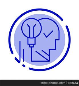 Creative, Brain, Idea, Light bulb, Mind, Personal, Power, Success Blue Dotted Line Line Icon
