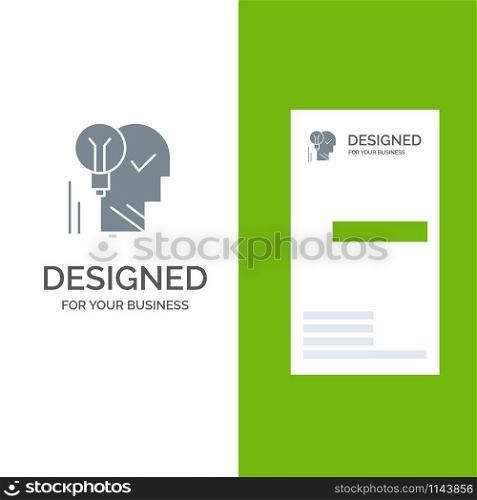 Creative, Brain, Idea, Light bulb, Mind, Personal, Power, Success Grey Logo Design and Business Card Template