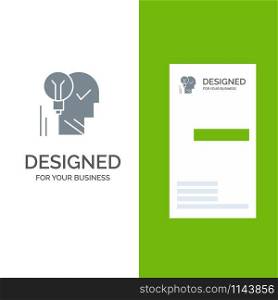 Creative, Brain, Idea, Light bulb, Mind, Personal, Power, Success Grey Logo Design and Business Card Template