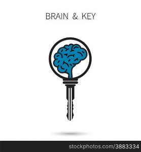 Creative brain sign with key symbol. Key of success. Business and education idea concept. Vector illustration.