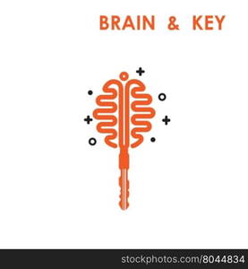 Creative brain sign with key symbol. Key of success concept.Inspiration or innovation idea.Key,brain and bulb logo design.Business and education idea concept.Vector illustration.