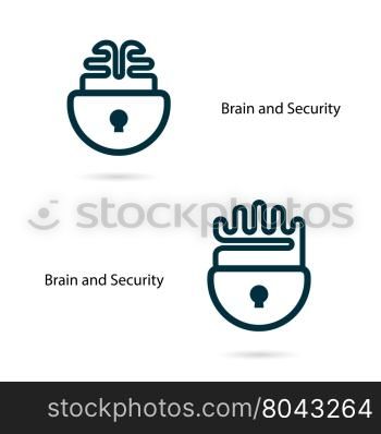 Creative brain sign with padlock symbol. Key of success.Concept of ideas inspiration, innovation, invention, effective thinking and knowledge. Business and education idea concept. Vector illustration.