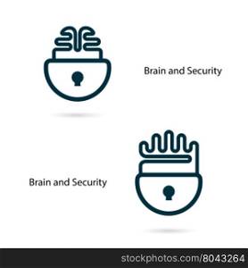 Creative brain sign with padlock symbol. Key of success.Concept of ideas inspiration, innovation, invention, effective thinking and knowledge. Business and education idea concept. Vector illustration.