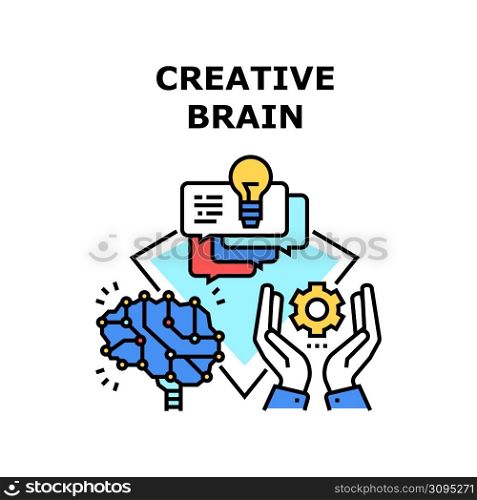 Creative Brain Vector Icon Concept. Creative Brain Designer Or Businessman For Create Design Or Business Startup. Mind Successful Innovative Solution And Creative Color Illustration. Creative Brain Vector Concept Color Illustration