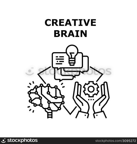 Creative Brain Vector Icon Concept. Creative Brain Designer Or Businessman For Create Design Or Business Startup. Mind Successful Innovative Solution And Creative Black Illustration. Creative Brain Vector Concept Black Illustration