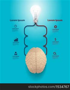 Creative brain with light bulb Idea concept, Inspiration concept modern design template workflow layout, diagram, step up options, Vector illustration