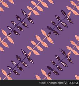 Creative branch seamless pattern on lilac background. Simple botanical backdrop. Abstract floral ornament. Design for fabric , textile print, surface, wrapping, cover. Vector illustration.. Creative branch seamless pattern on lilac background. Simple botanical backdrop.