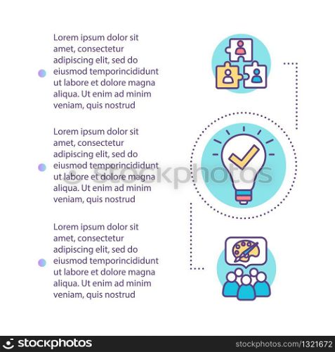 Creative briefing concept icon with text. Brainstorming for project. Cooperation and collaboration. PPT page vector template. Brochure, magazine, booklet design element with linear illustrations