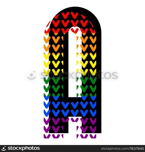 Creative bright font, alphabet in style of pop art, vector letter A high detail with LGBT pattern.