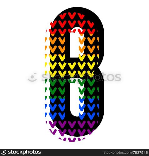 Creative bright font, alphabet in style of pop art, vector letter B high detail with LGBT pattern.