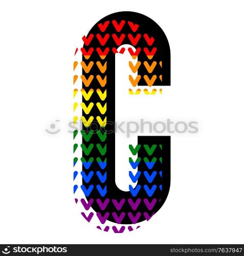 Creative bright font, alphabet in style of pop art, vector letter C high detail with LGBT pattern.