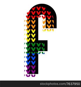 Creative bright font, alphabet in style of pop art, vector letter F high detail with LGBT pattern.