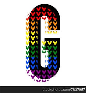 Creative bright font, alphabet in style of pop art, vector letter G high detail with LGBT pattern.