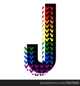 Creative bright font, alphabet in style of pop art, vector letter J high detail with LGBT pattern.