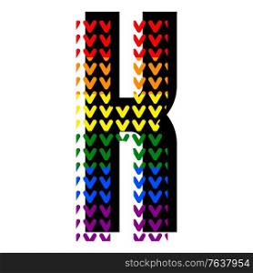 Creative bright font, alphabet in style of pop art, vector letter K high detail with LGBT pattern.