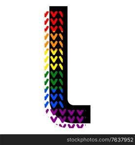 Creative bright font, alphabet in style of pop art, vector letter L high detail with LGBT pattern.
