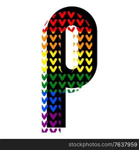Creative bright font, alphabet in style of pop art, vector letter P high detail with LGBT pattern.