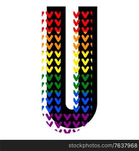Creative bright font, alphabet in style of pop art, vector letter U high detail with LGBT pattern.