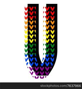 Creative bright font, alphabet in style of pop art, vector letter V high detail with LGBT pattern.