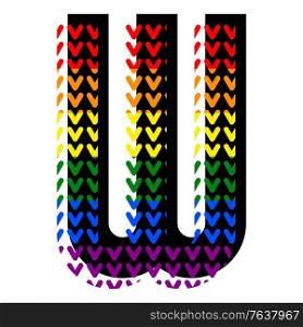Creative bright font, alphabet in style of pop art, vector letter W high detail with LGBT pattern.