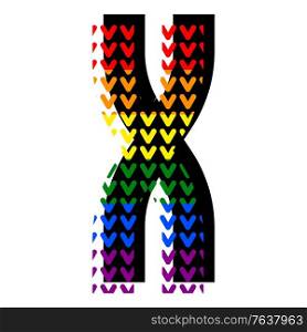 Creative bright font, alphabet in style of pop art, vector letter X high detail with LGBT pattern.