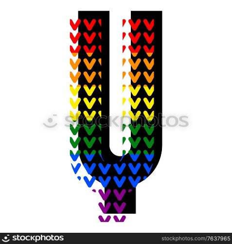 Creative bright font, alphabet in style of pop art, vector letter Y high detail with LGBT pattern.