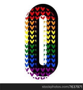 Creative bright font, alphabet in style of pop art, vector number 0 high detail with LGBT pattern.