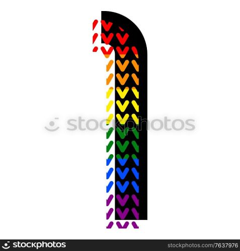 Creative bright font, alphabet in style of pop art, vector number 1 high detail with LGBT pattern.