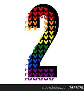 Creative bright font, alphabet in style of pop art, vector number 2 high detail with LGBT pattern.