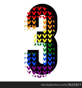 Creative bright font, alphabet in style of pop art, vector number 3 high detail with LGBT pattern.