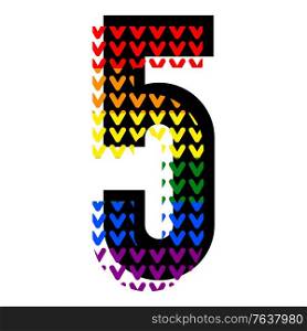 Creative bright font, alphabet in style of pop art, vector number 5 high detail with LGBT pattern.