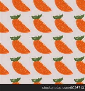 Creative bright orange persimmon slice seamless pattern. Contrast fruits ornament on light background. Designed for fabric design, textile print, wrapping, cover. Vector illustration.. Creative bright orange persimmon slice seamless pattern. Contrast fruits ornament on light background.