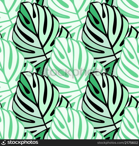Creative bright tropical leaves seamless pattern. Monstera leaf background. Modern exotic jungle plants endless wallpaper. Hawaiian backdrop. Rainforest floral texture. Vector illustration. Creative bright tropical leaves seamless pattern. Monstera leaf background.