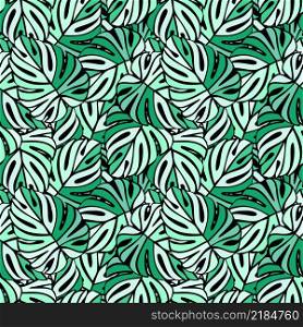 Creative bright tropical leaves seamless pattern. Monstera leaf background. Modern exotic jungle plants endless wallpaper. Hawaiian backdrop. Rainforest floral texture. Vector illustration. Creative bright tropical leaves seamless pattern. Monstera leaf background.