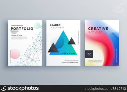 creative brochure design te&le set in A4 size made with wire mesh, triangle and fluid colors style