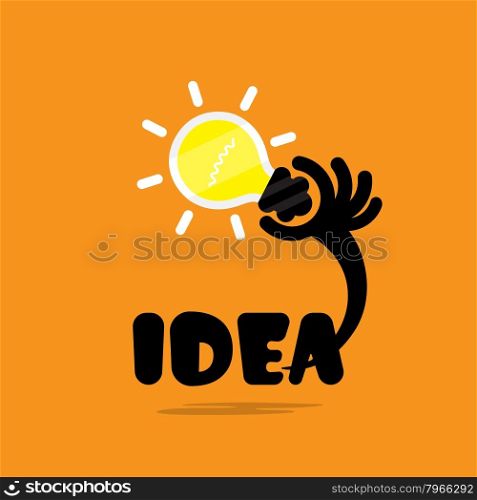 Creative bulb light idea,flat design.Concept of ideas inspiration, innovation, invention, effective thinking, knowledge and education. Business and concept and businessman hand.Creative Vector Typography Concept. Inspirational work and success business quote. Corporate business industrial creative logotype symbol. Vector illustration