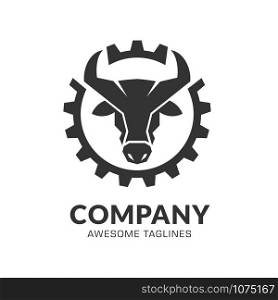 Creative Bull head and Gear Logo Design Vector Illustration