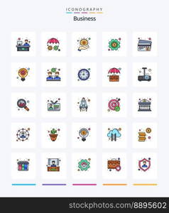 Creative Business 25 Line FIlled icon pack  Such As credit card. settings. business. options. gear