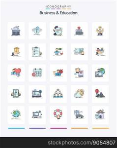 Creative Business And Education 25 Line FIlled icon pack  Such As student. back to school. protection. agreement. education