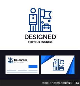 Creative Business Card and Logo template Accomplished, Achieve, Businessman, Flag Vector Illustration