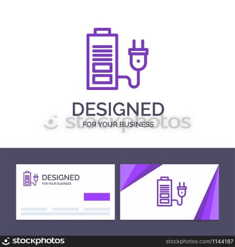 Creative Business Card and Logo template Accumulator, Battery, Power, Plug Vector Illustration